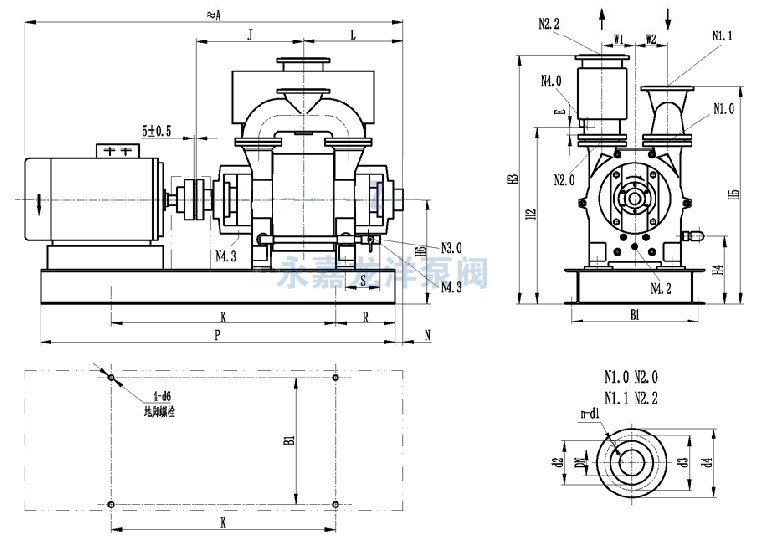2BE1 102/103/151/152/153直聯(lián)水環(huán)式真空泵傳動(dòng)安裝尺寸圖