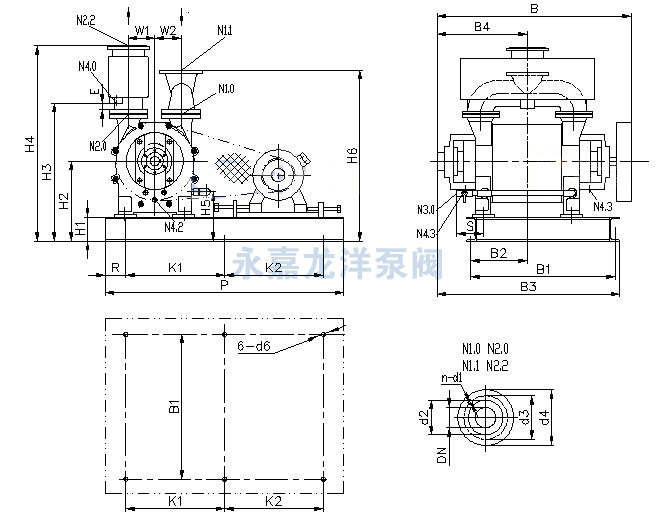 2BE1 303/305/306/353/355/356直聯(lián)傳動(dòng)水環(huán)式真空泵安裝尺寸圖